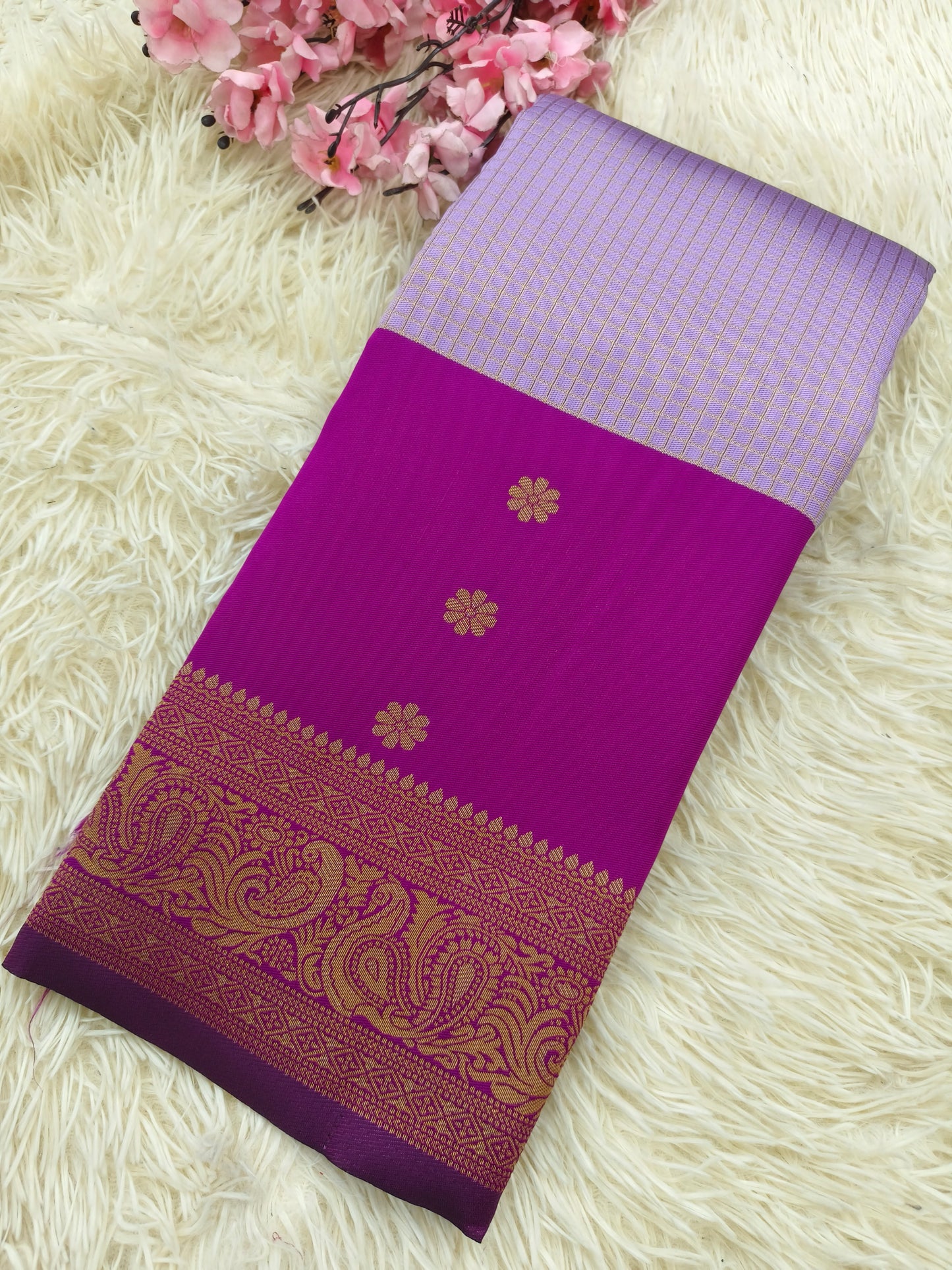 Lavender with magenta semi silk saree
