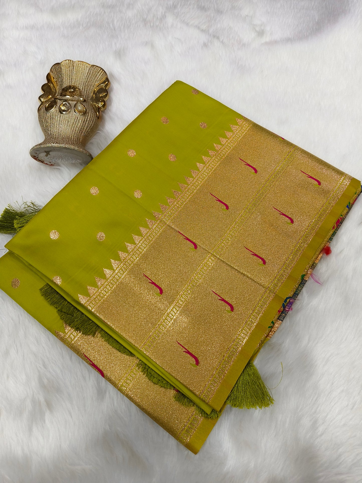 Neongreen Paithani silk saree
