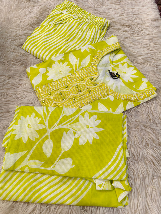 Green Eelgent Pure cotton side cut set