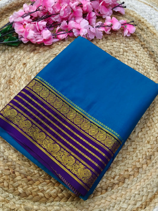 Rama Blue With Purple semi Mysore crepe silk saree