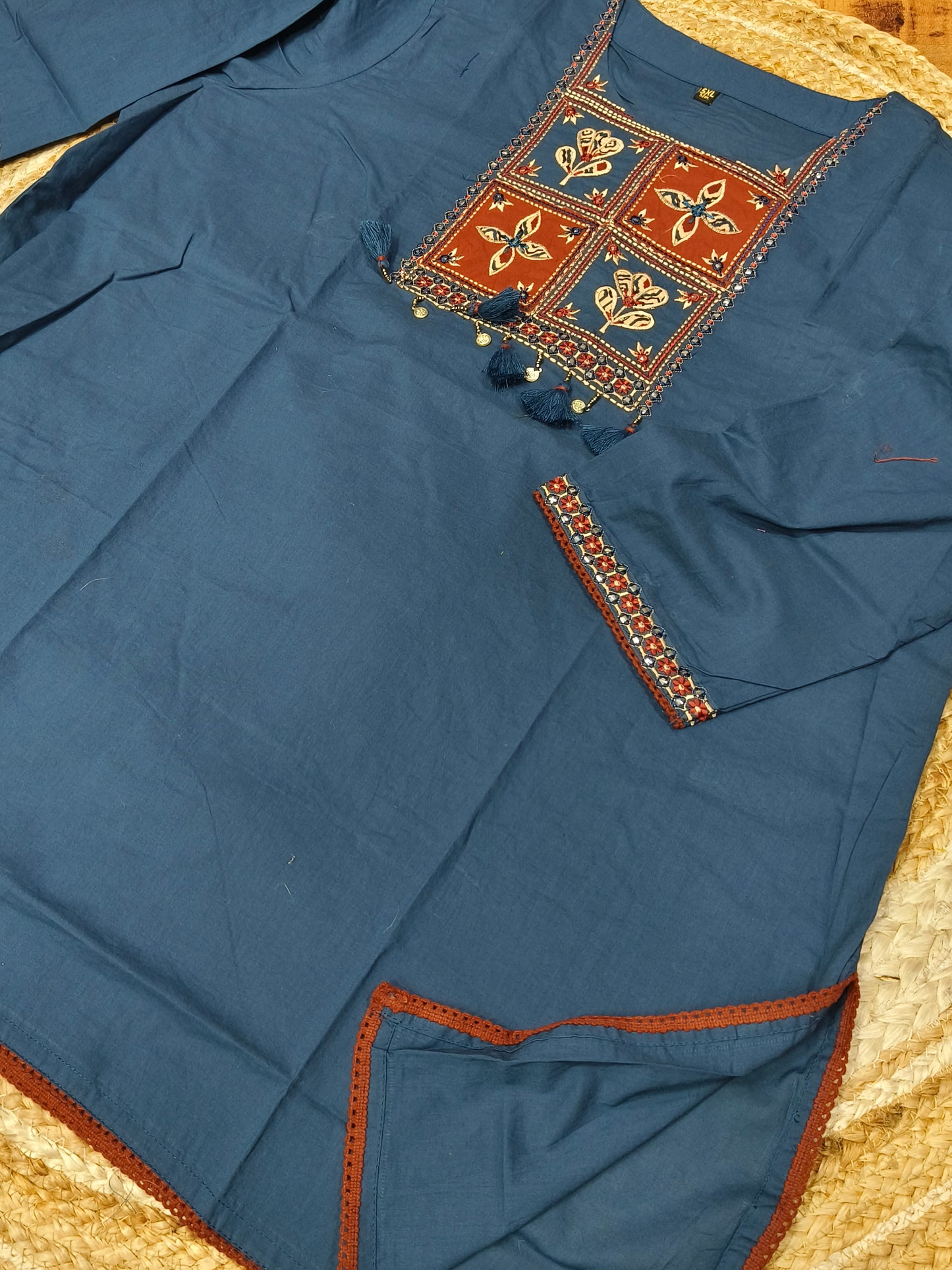 Peacock Blue Cotton short Kurtis