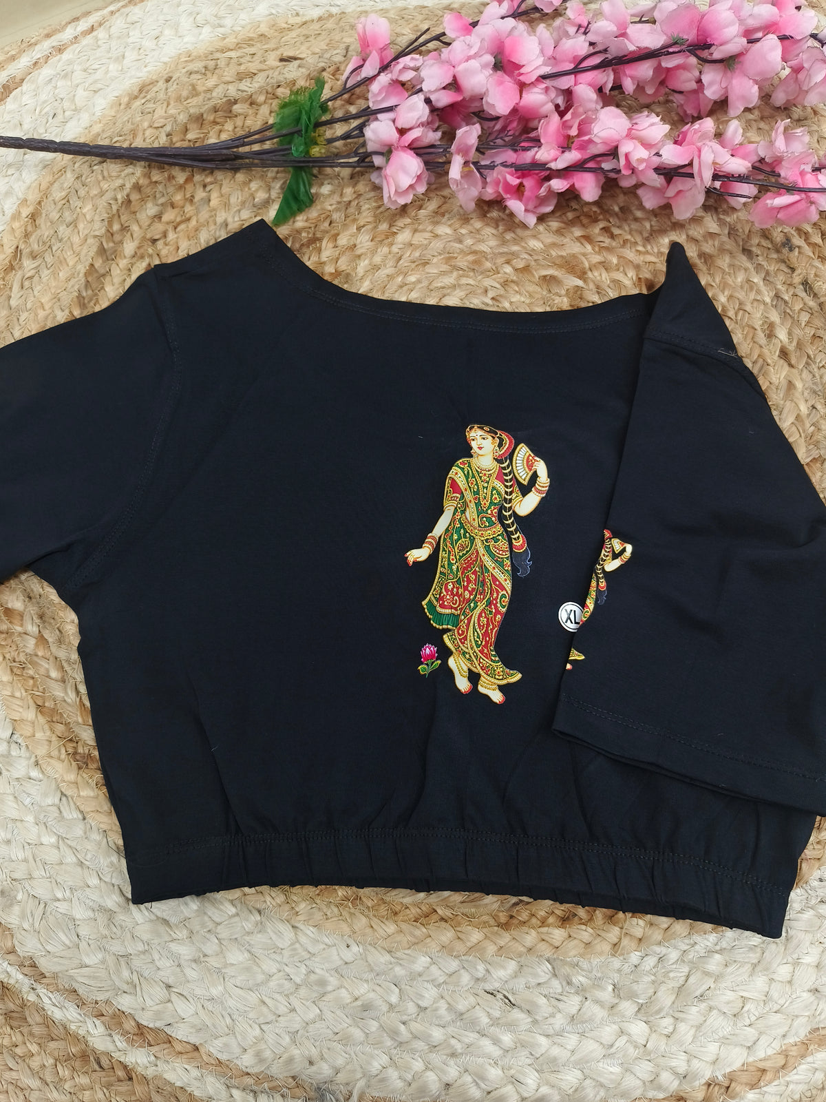 Black Stretchable blouse with unique printed design