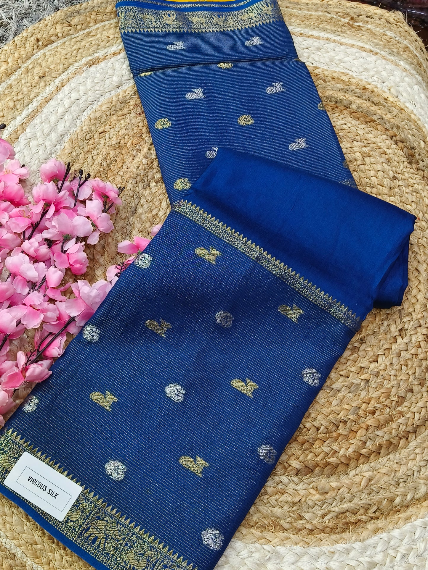 Peacock blue viscous silk saree