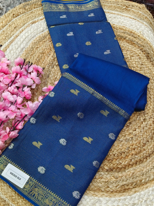 Peacock blue viscous silk saree