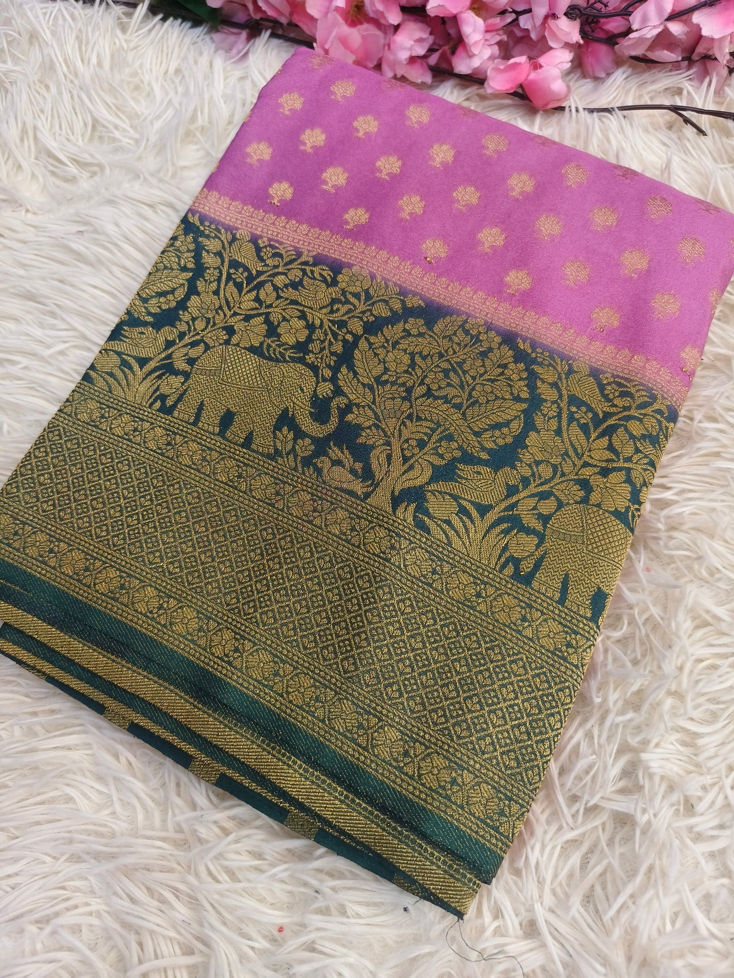 Light pink with green Banarasi georgette silk saree