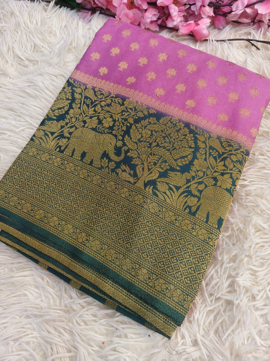 Light pink with green Banarasi georgette silk saree