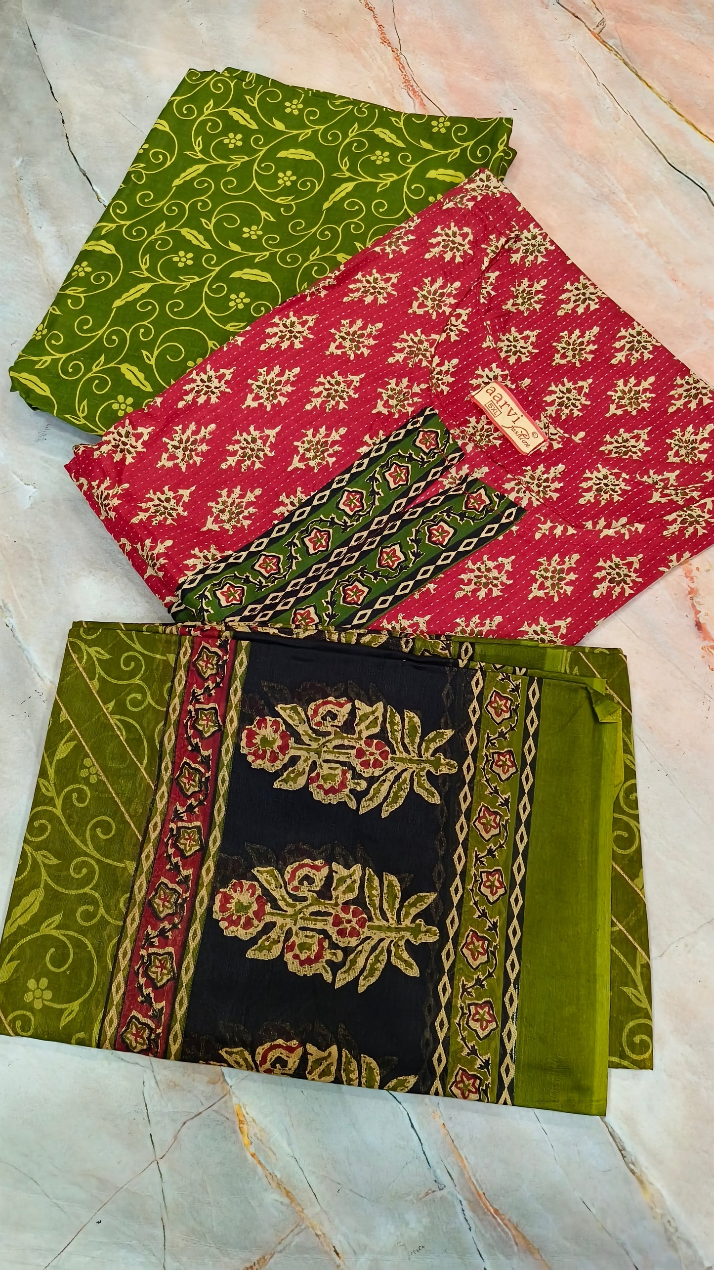 Maroon with Green Cotton sets with duppata