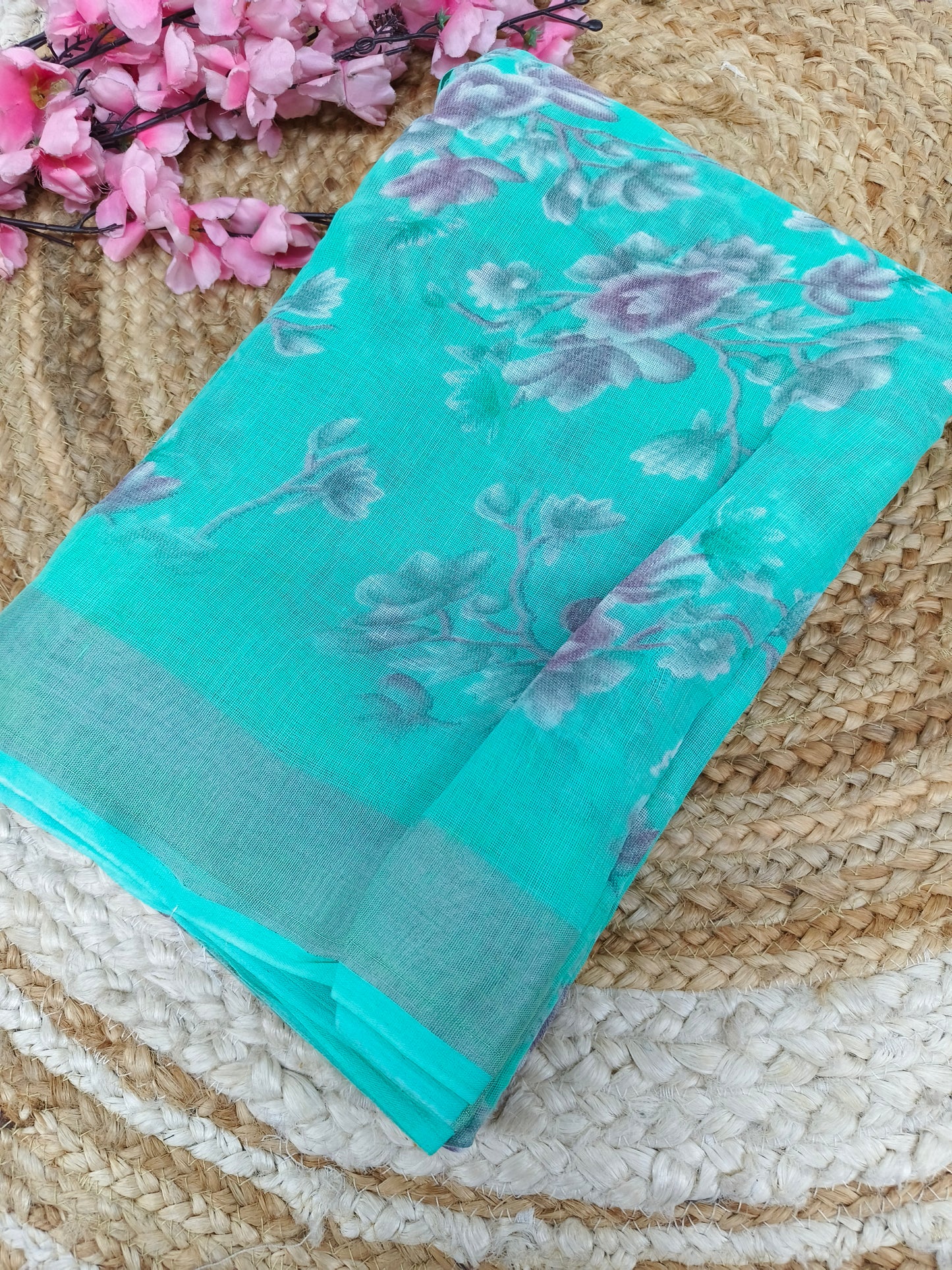 Blue  Lenin Cotton saree