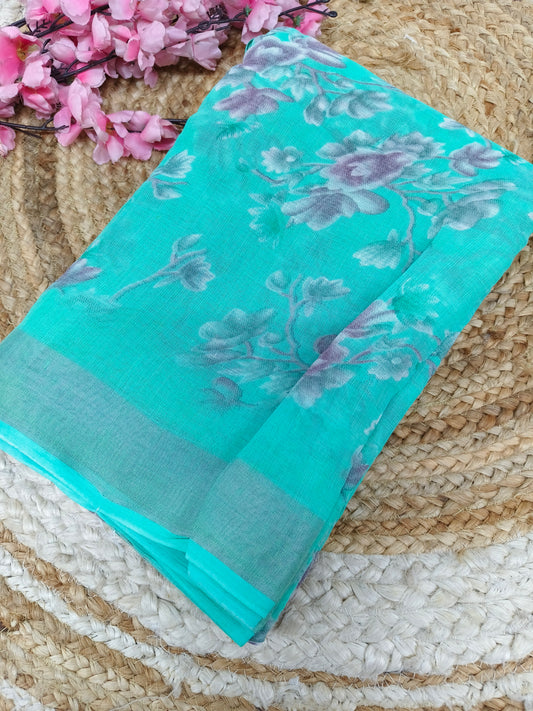 Blue  Lenin Cotton saree