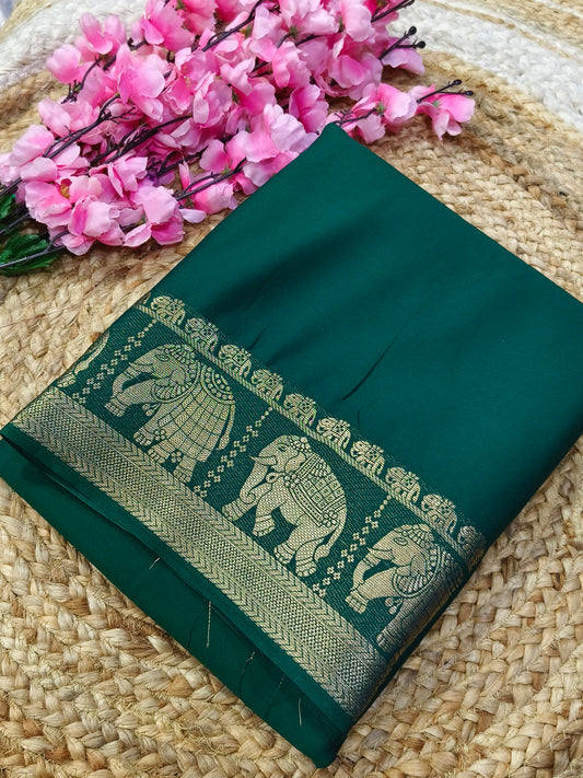 Bottle Green semi Mysore crepe silk saree
