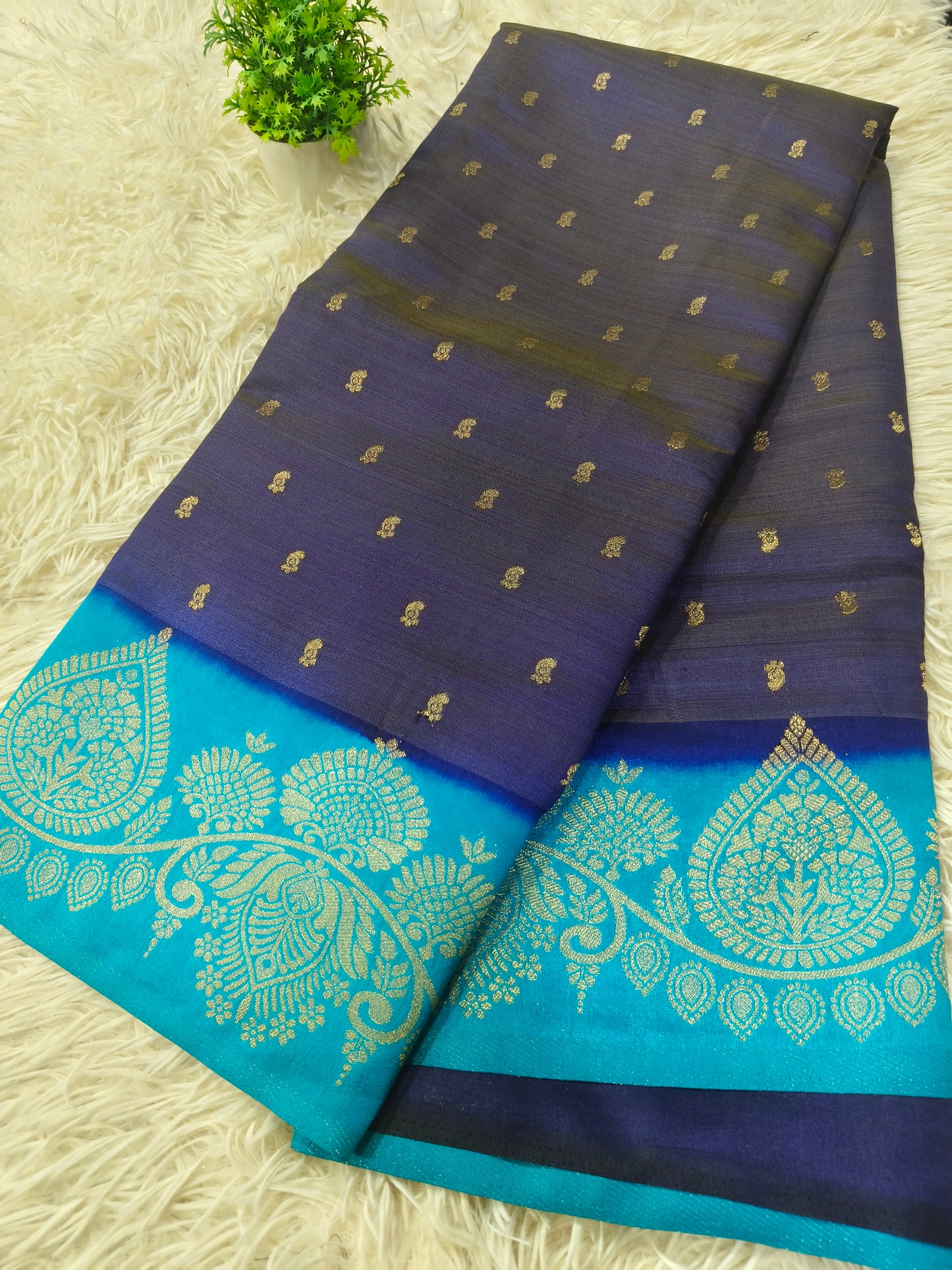 Navy blue with blue soft silk saree