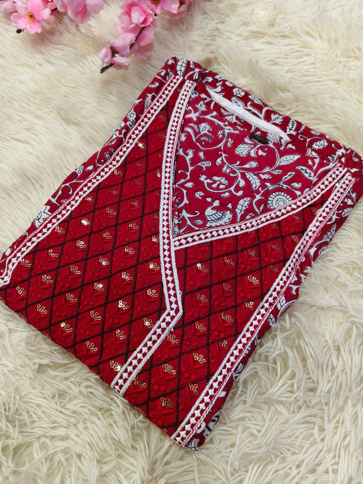 Red Cotton Anarkali Top