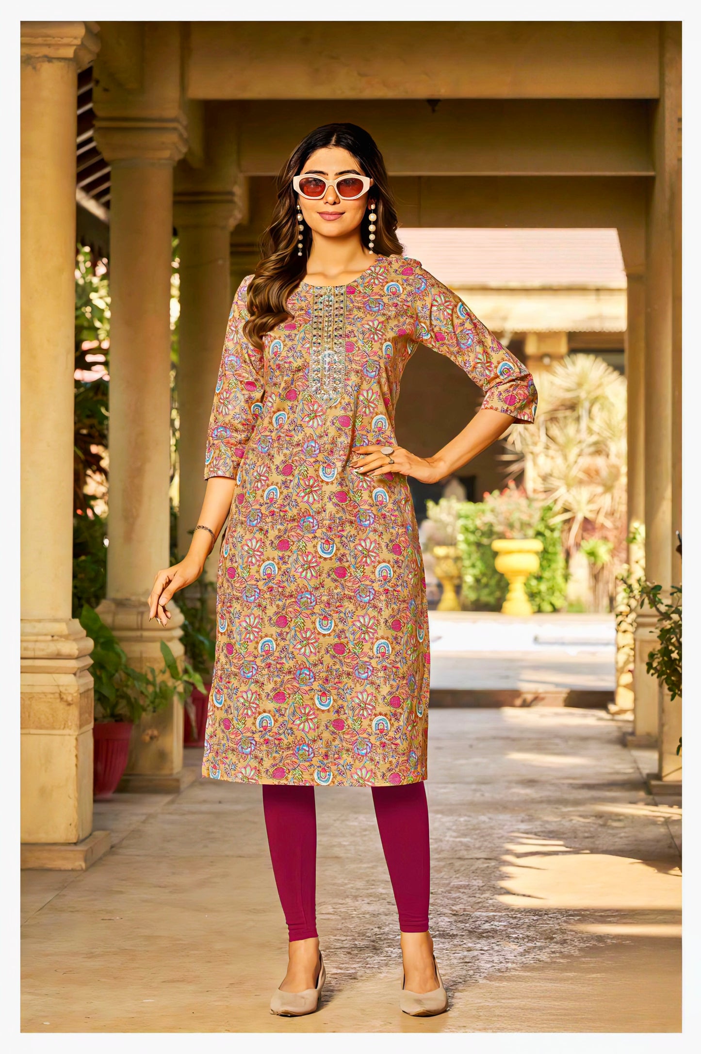 Beige cotton kurta