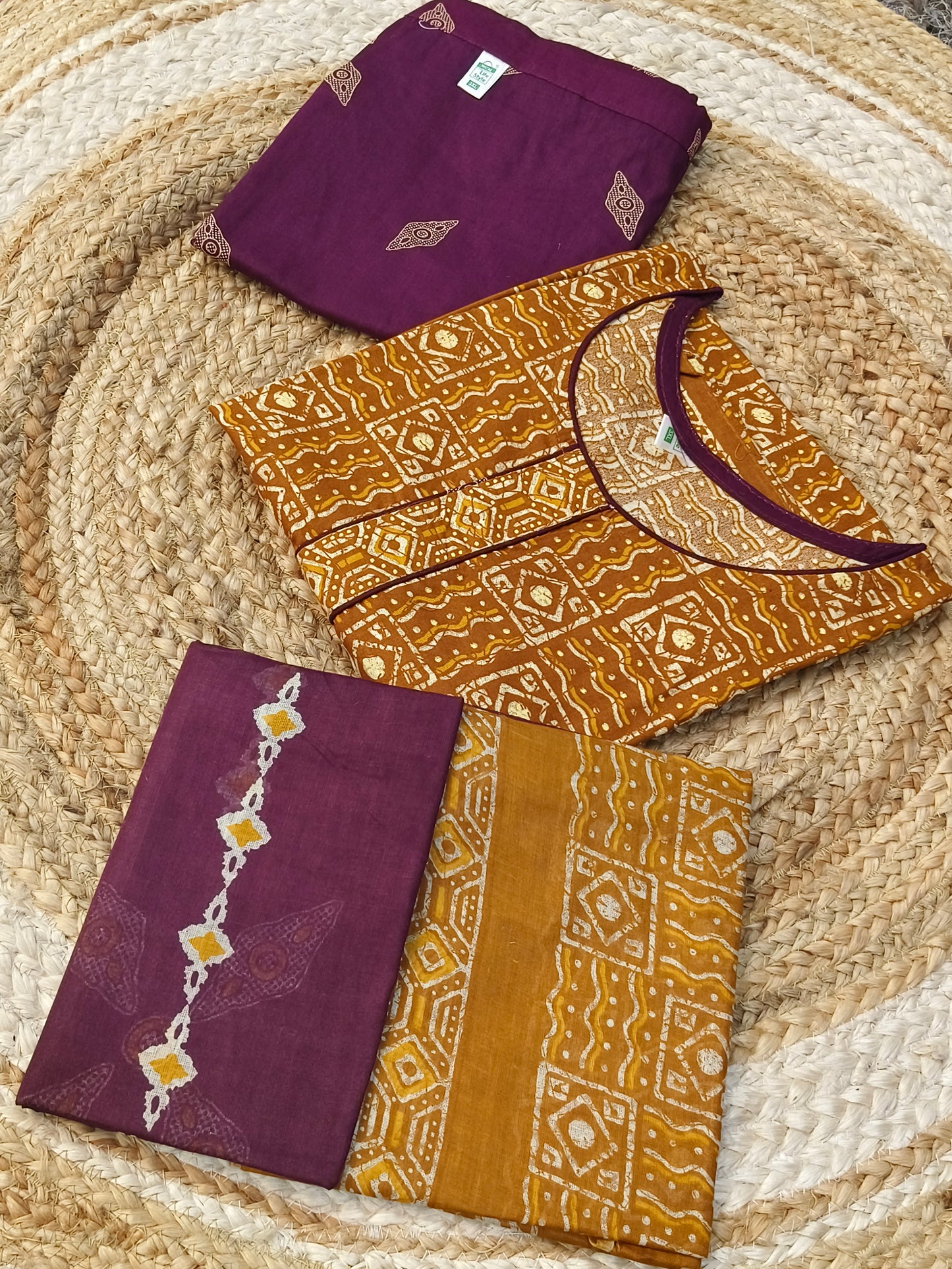 Mustard with Wine pure cotton suits