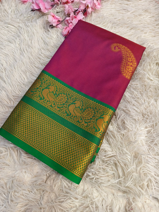 Wine with bottle green Soft semi silk saree