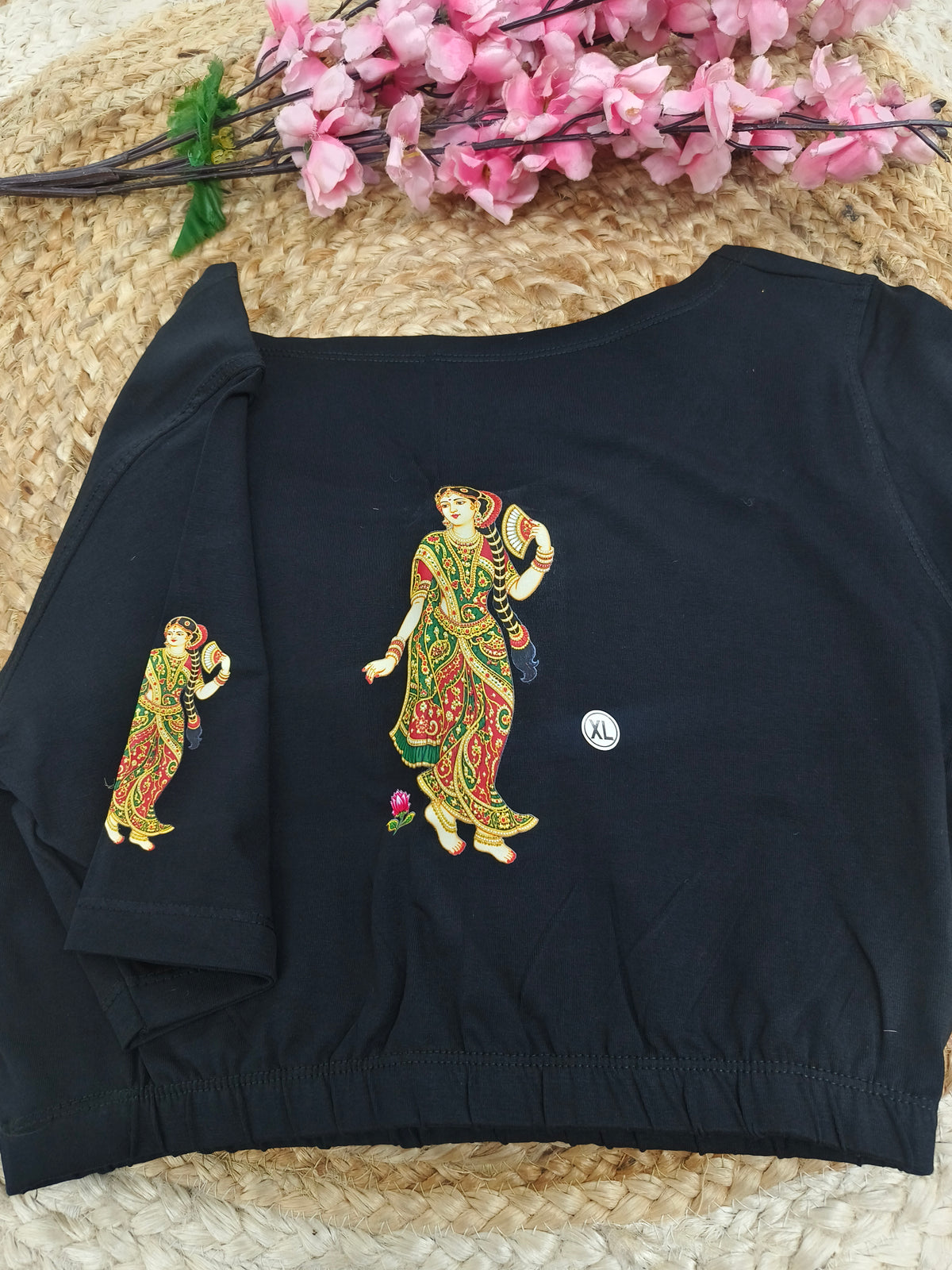 Black Stretchable blouse with unique printed design