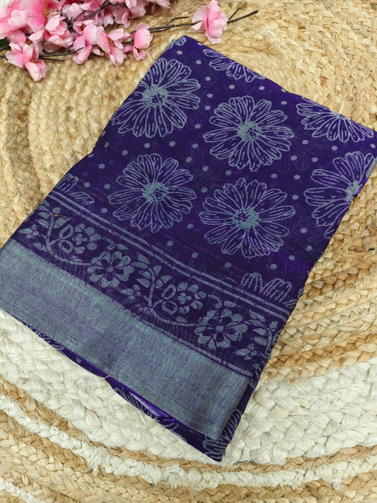 Purple - Black Lenin Cotton saree