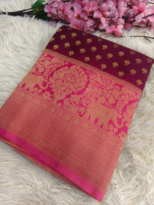 Wine with pink Banarasi georgette silk saree