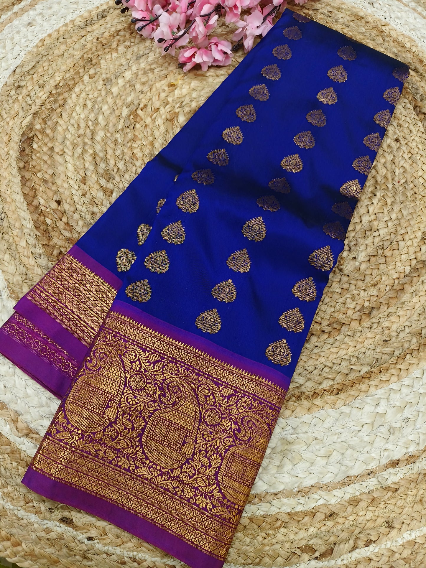 Blue With Purple Elegant  soft semi kanjivaram silk saree