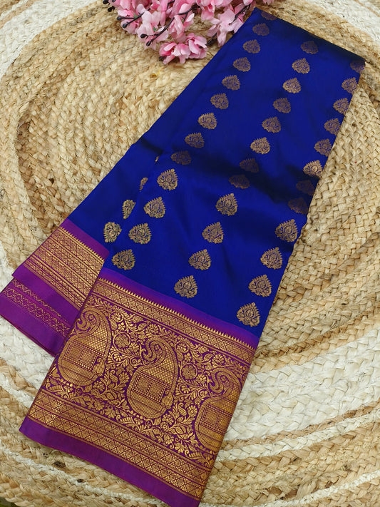 Blue With Purple Elegant  soft semi kanjivaram silk saree