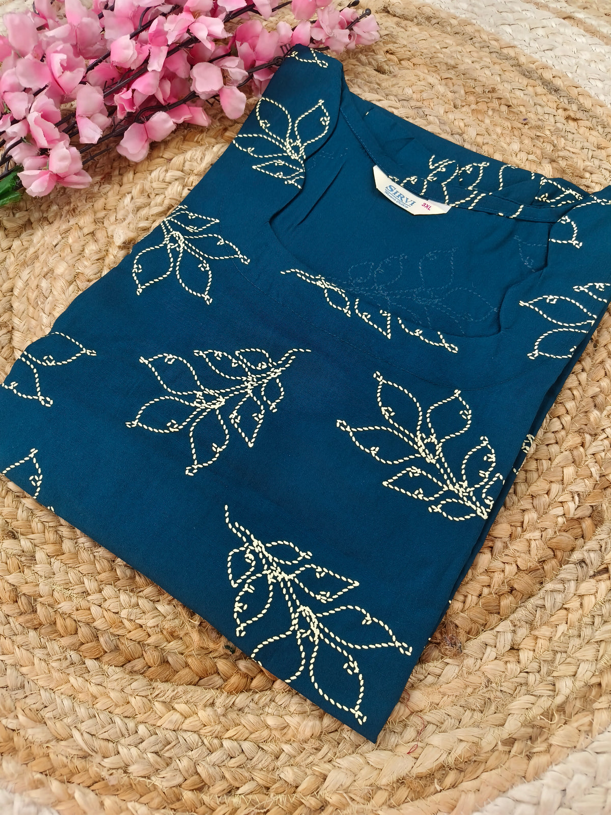 Peacock blue Rayon straight kurta