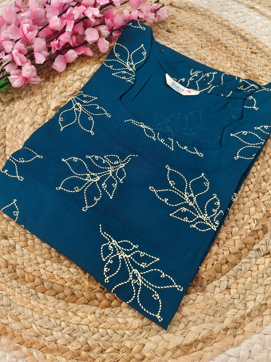 Peacock blue Rayon straight kurta