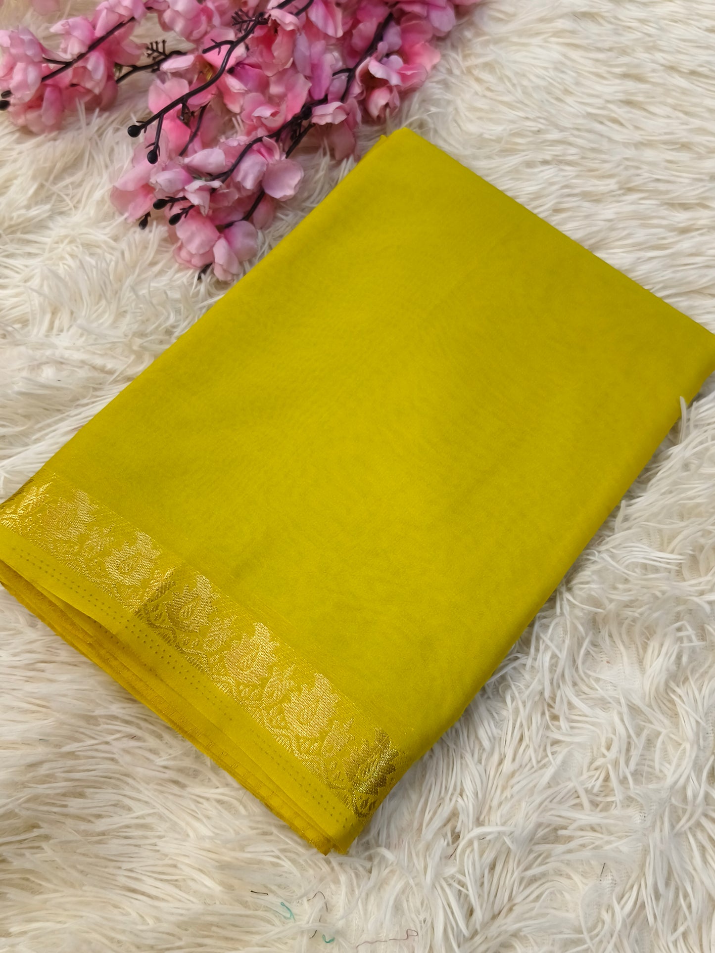 Neon green semi Mysore crepe silk saree