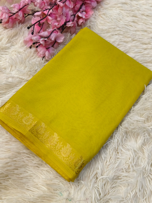 Neon green semi Mysore crepe silk saree