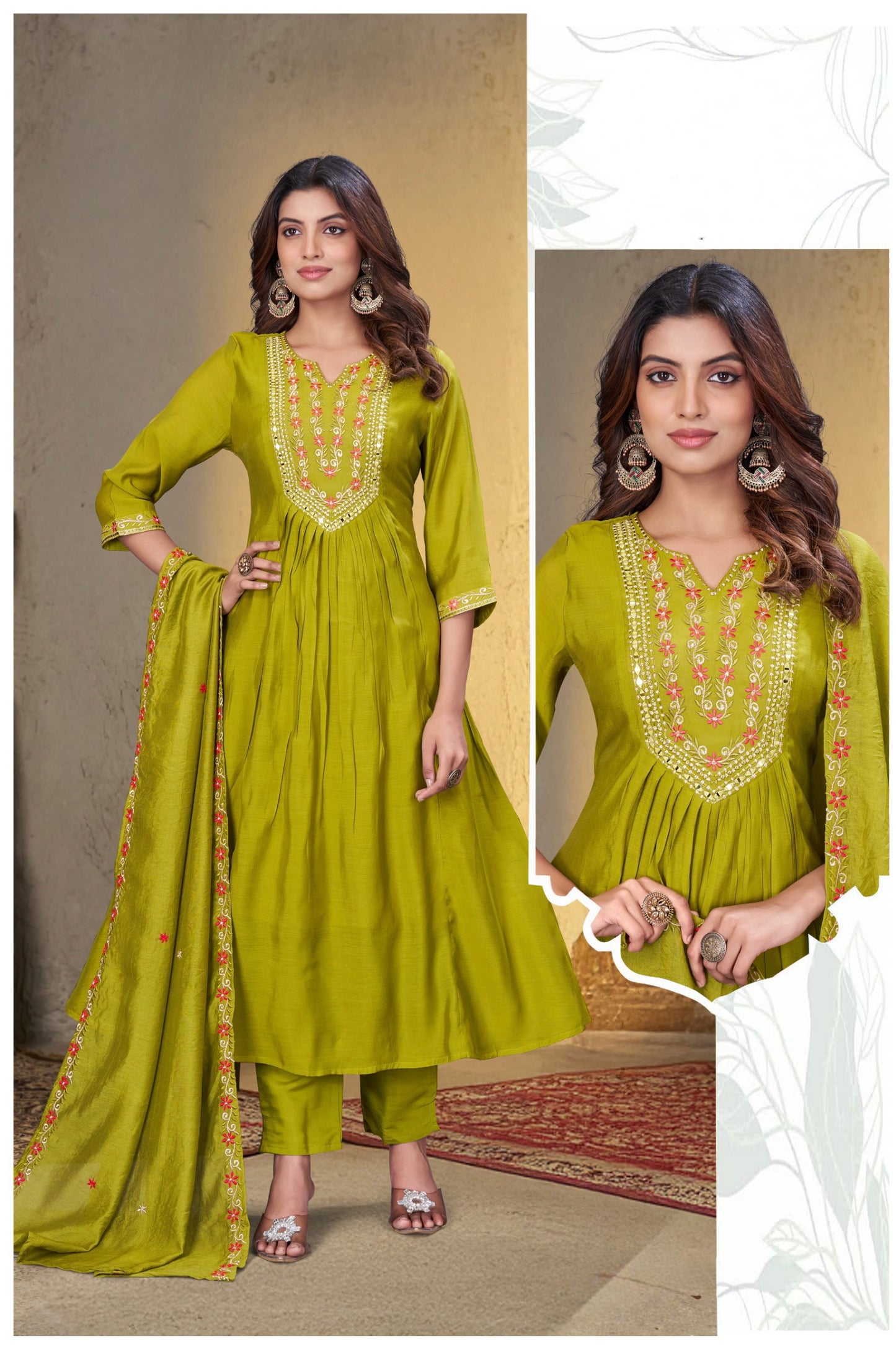 Parrot Green Elegant Aline designer suits