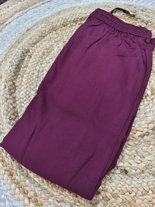 Wine Blended linen rayon straight pants