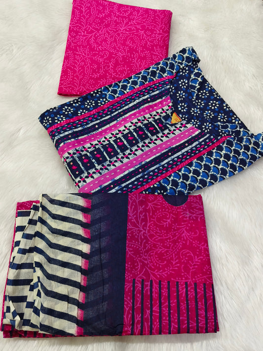 Navy Blue With Pink Aarvi Pure Cotton Suit