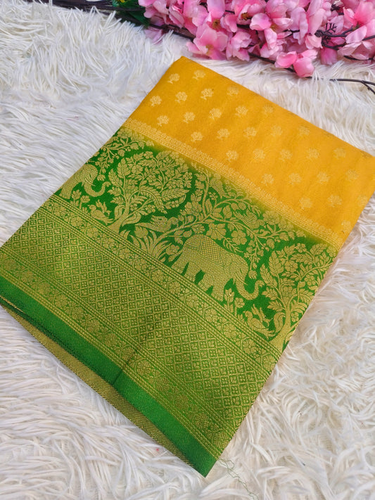 Mehendi yellow with green Banarasi georgette silk saree