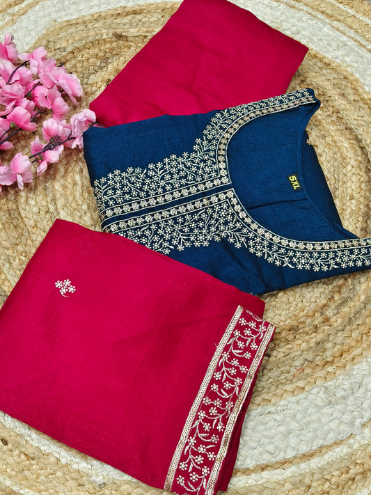 Peacock blue with rani pink designer suit
