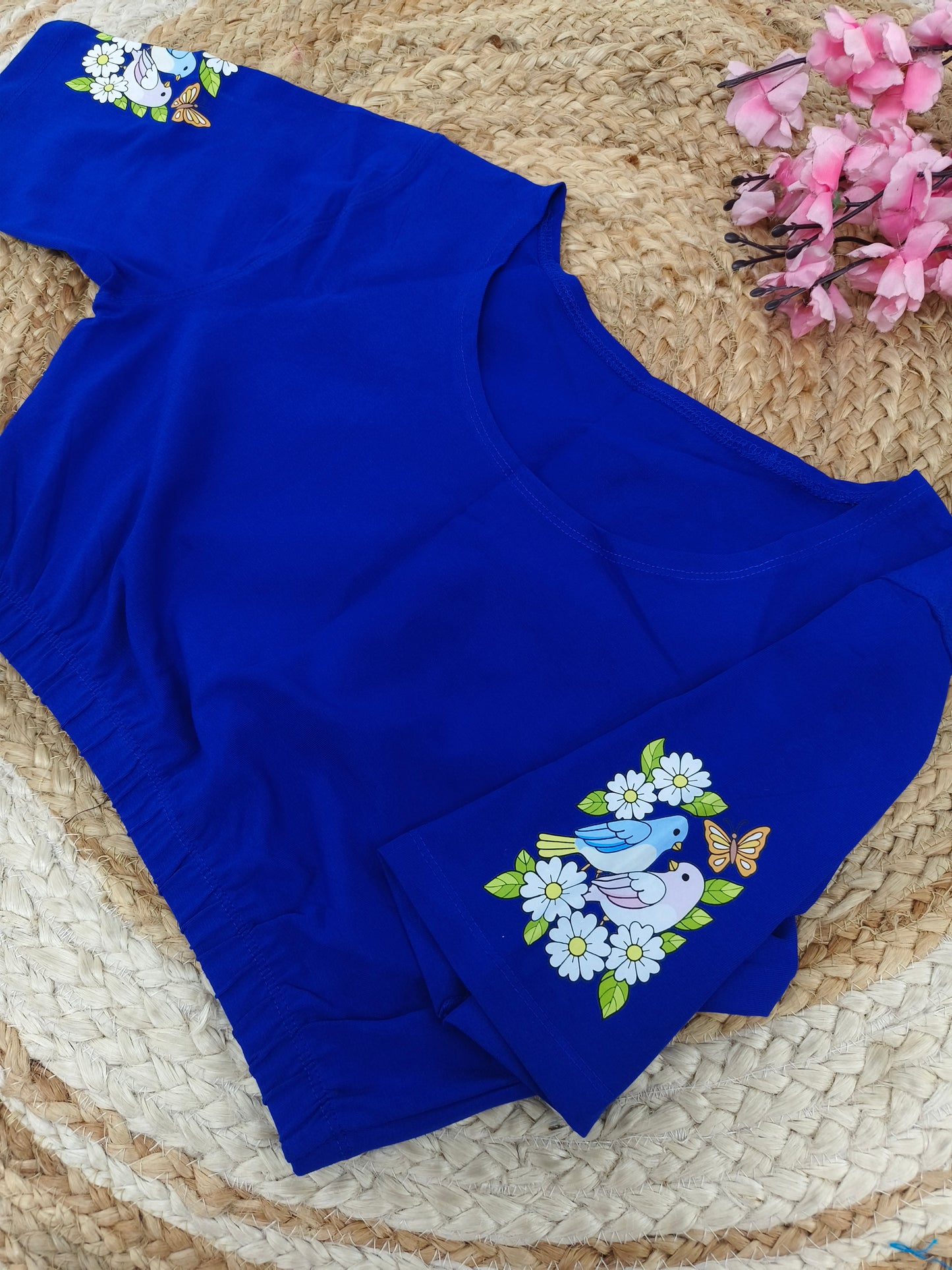 Royal Blue Stretchable blouse with unique printed design