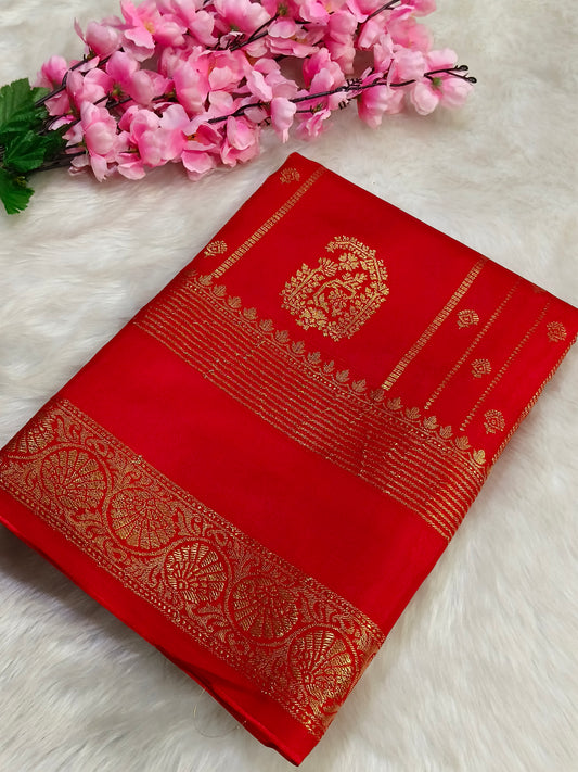 Red Munga silk saree