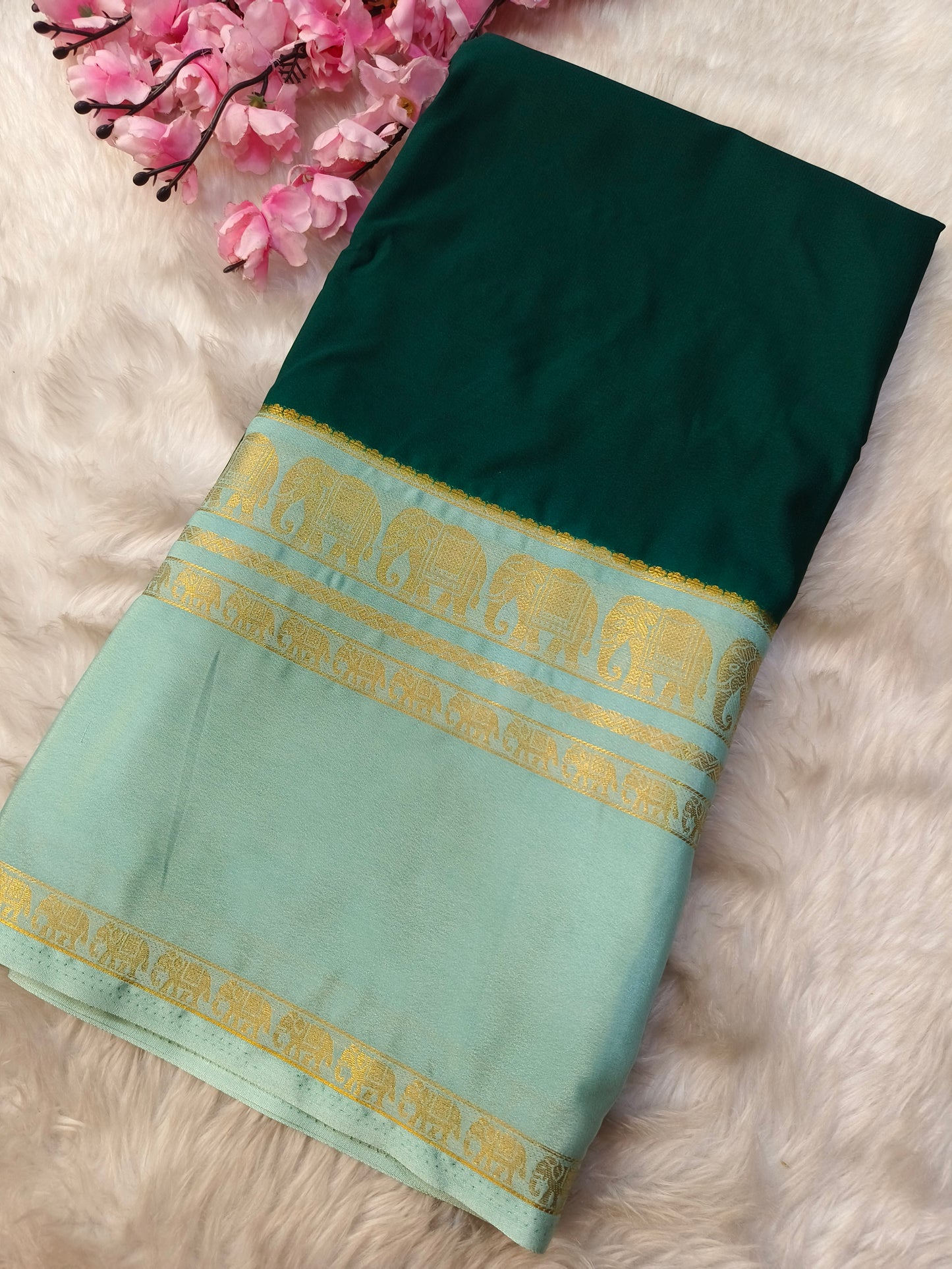 Green with mint Green semi Mysore crepe silk saree