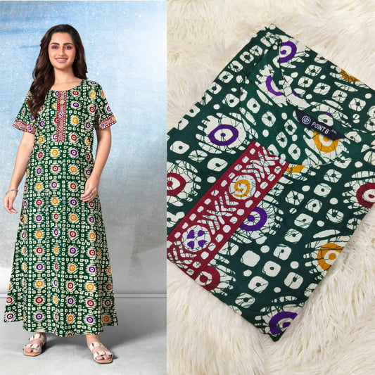 Green Printed Pure cotton Nighty