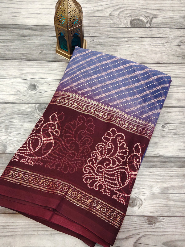 Light blue With maroon Georgette saree