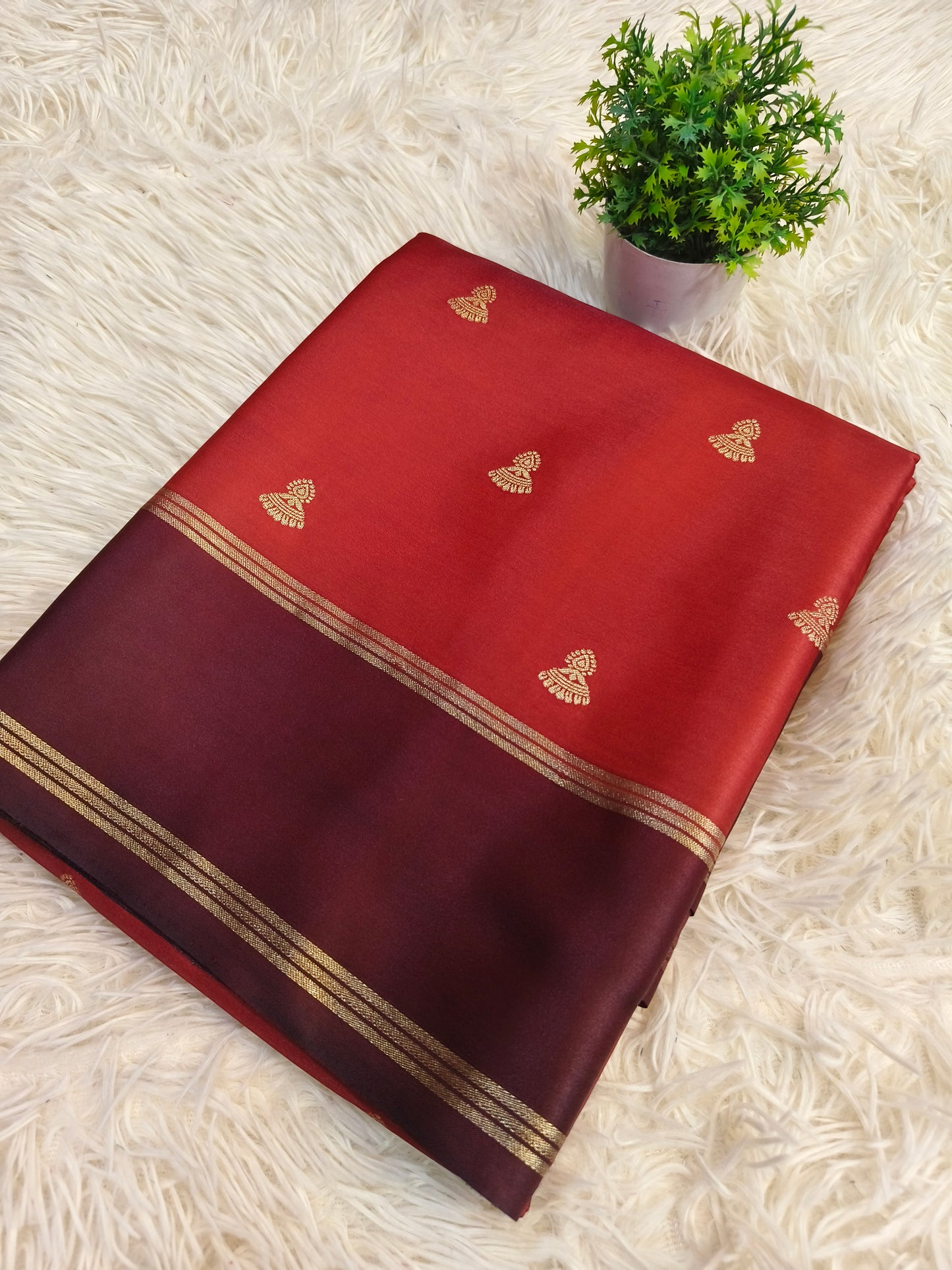 Rustic orange with  Brown Elegant gaji silk saree