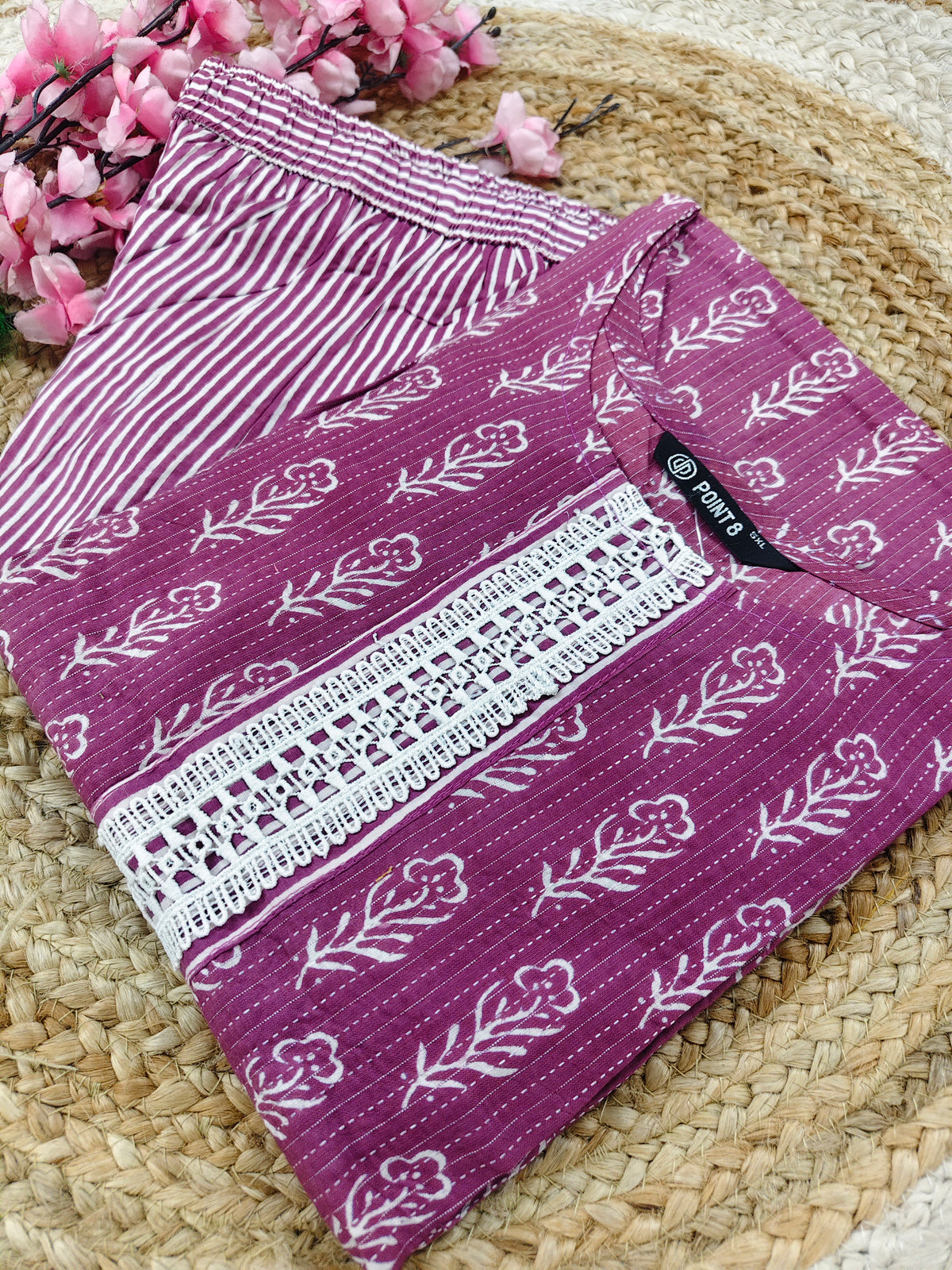 Pink Elegant Printed Cotton Kurta