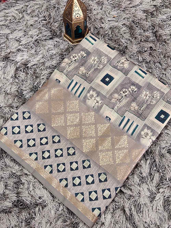 Charcoal Grey Tissue Silk Saree