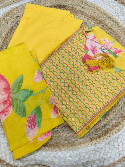 Yellow Cotton sets with duppata