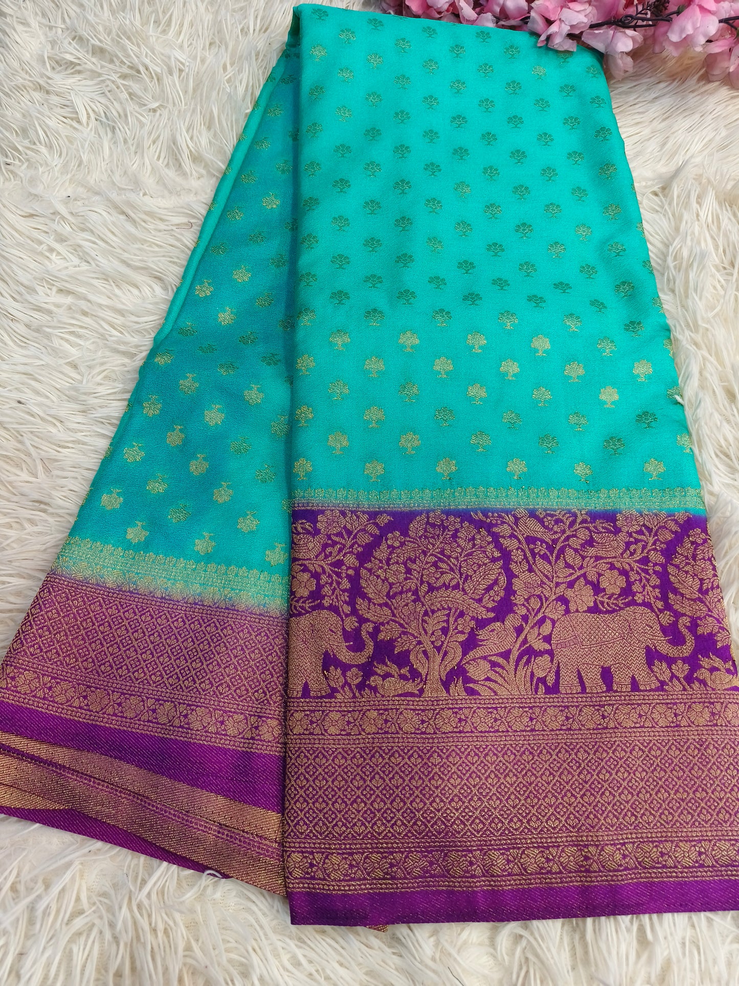 Blue with magenta pink Banarasi georgette silk saree