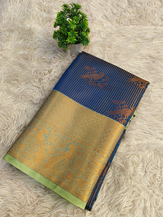 Peacock blue semi Brocade silk saree