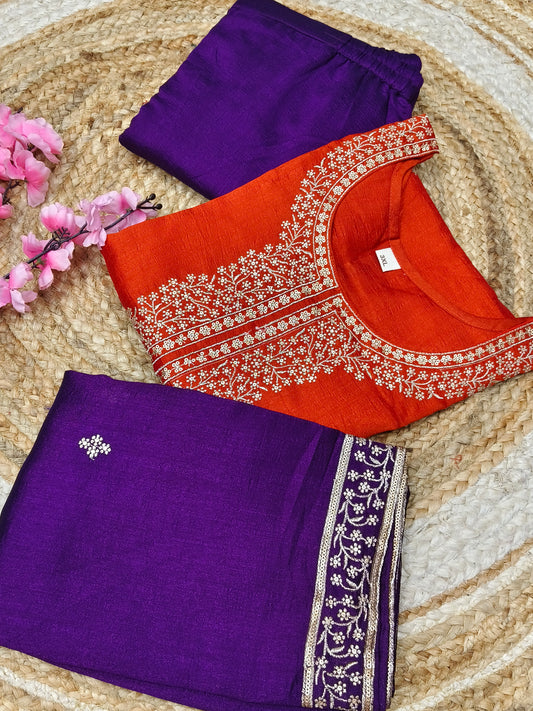 Orange with purple designer suit