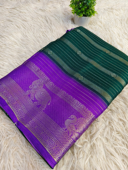Green with purple fancy silk saree