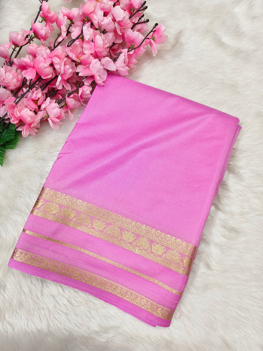 Baby Pink semi Mysore crepe silk saree