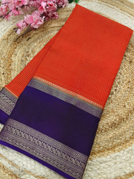 Orange with purple  viscose silk saree