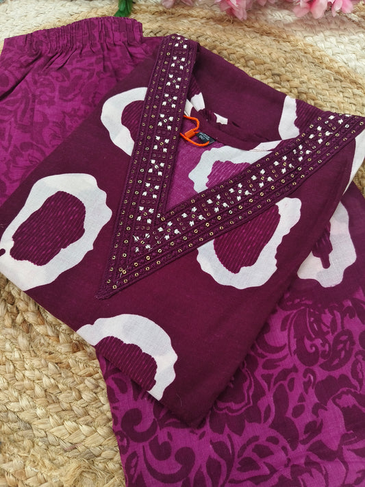 Wine Cotton sets with duppatta