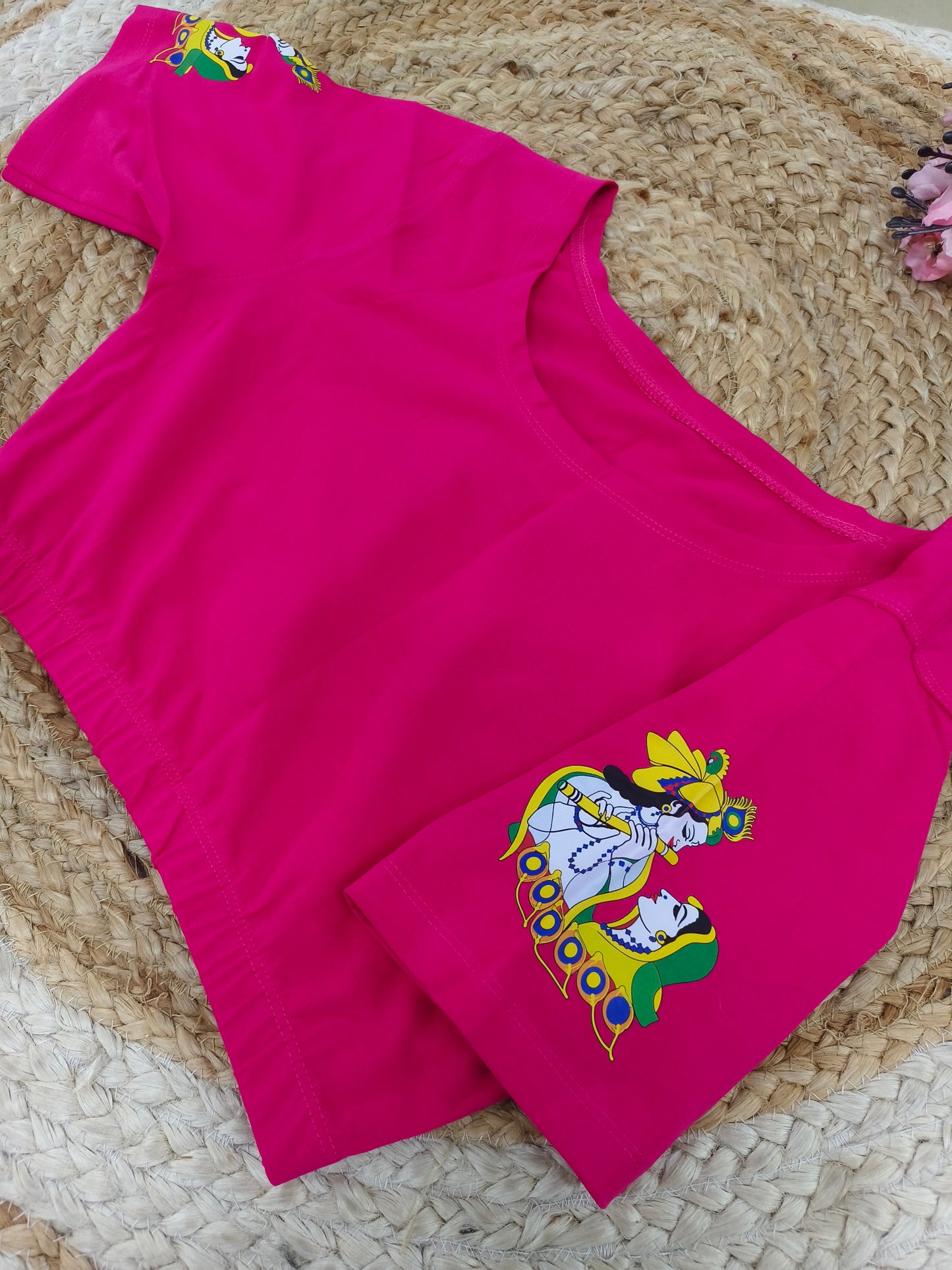 Rani Pink Stretchable blouse with unique printed design